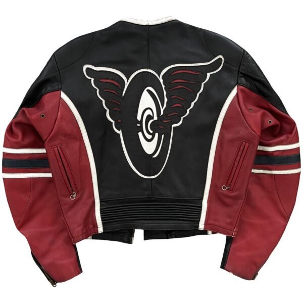 Vanson Leathers Motorcycle Racer Men's Black and Red Varsity Jacket