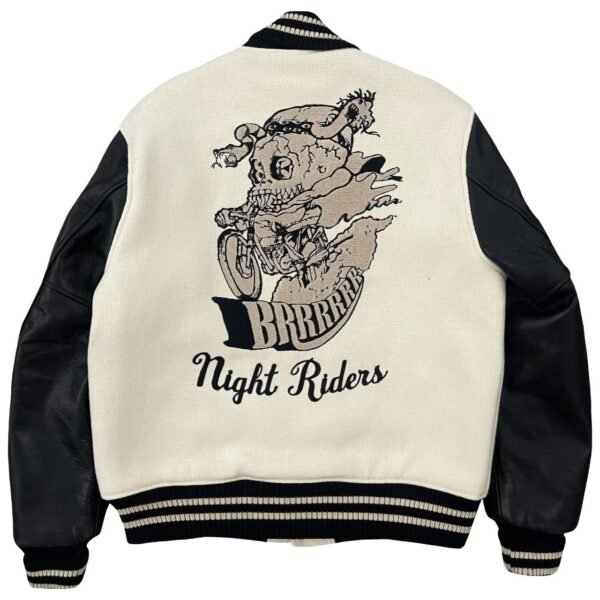 Night Rider So Calif Men's Black and White Varsity Jacket
