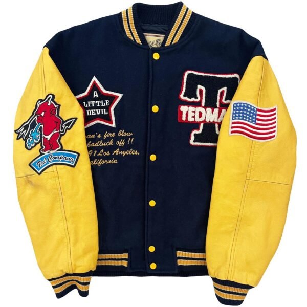 Tedcompany 91 L.A.C California Men's Yellow and Navy Varsity Jacket