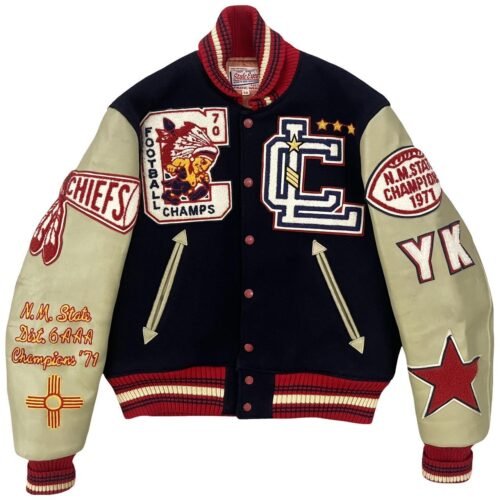 Chiees 7011 Las  Cruces Men’s Red and Navy Varsity Jacket