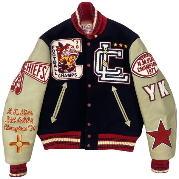 Chiees 7011 Las Cruces Men's Red and Navy Varsity Jacket
