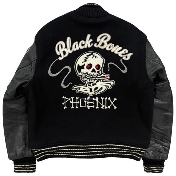 Black Bones Phoenix Men's Black and White Varsity Jacket