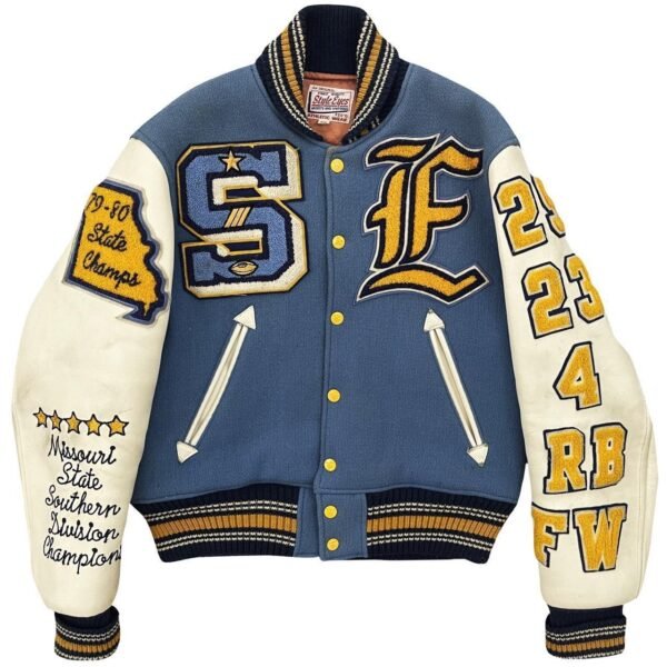 Spring Field Eagles Men's Blue and Yellow Varsity Jacket