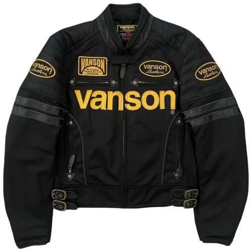 Vanson Leathers Motorcycle Racer Men’s Black Varsity Jacket
