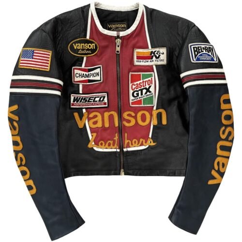 Vanson Leathers Motorcycle Men’s multi Varsity Jacket.