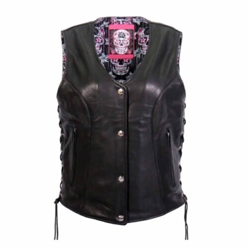 HOT LEATHERS LADIES SUGAR SKULL LINED VEST WITH CONCEALED CARRY POCKETS