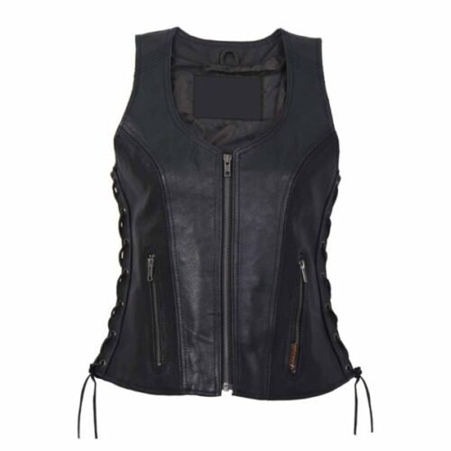 HOT LEATHERS LADIES SIDE LACE ZIP UP LEATHER VEST
