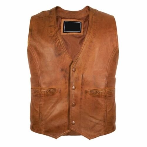 CLASSIC MEN’S LEATHER VEST IN BROWN MADE OF SOFT LAMB LEATHER