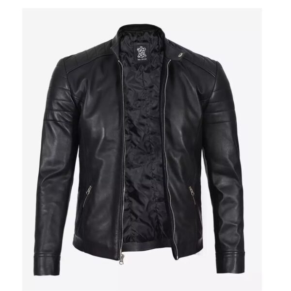 Mens Real Lambskin Leather Black Biker Jacket