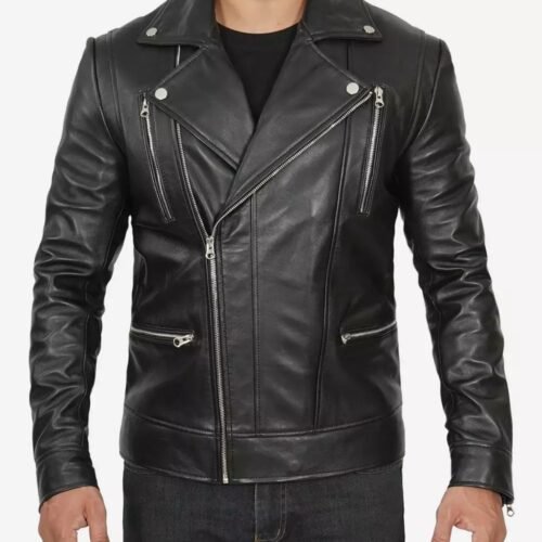 Carter Black Asymmetrical Leather Biker Jacket for Men