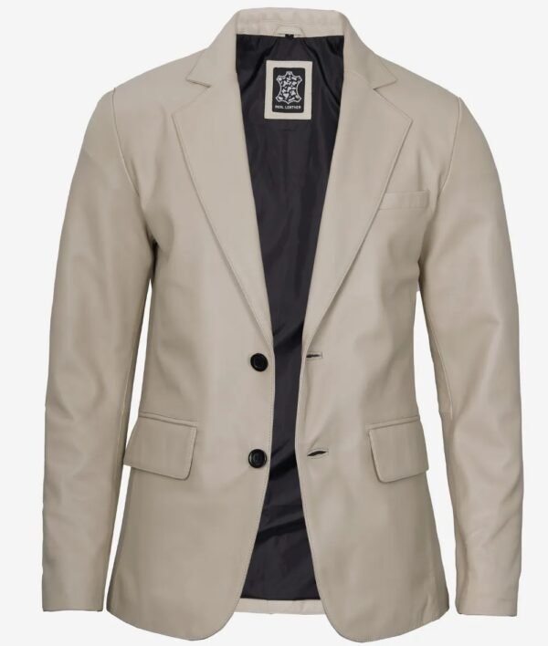 Mens Two Button Beige Leather Blazer