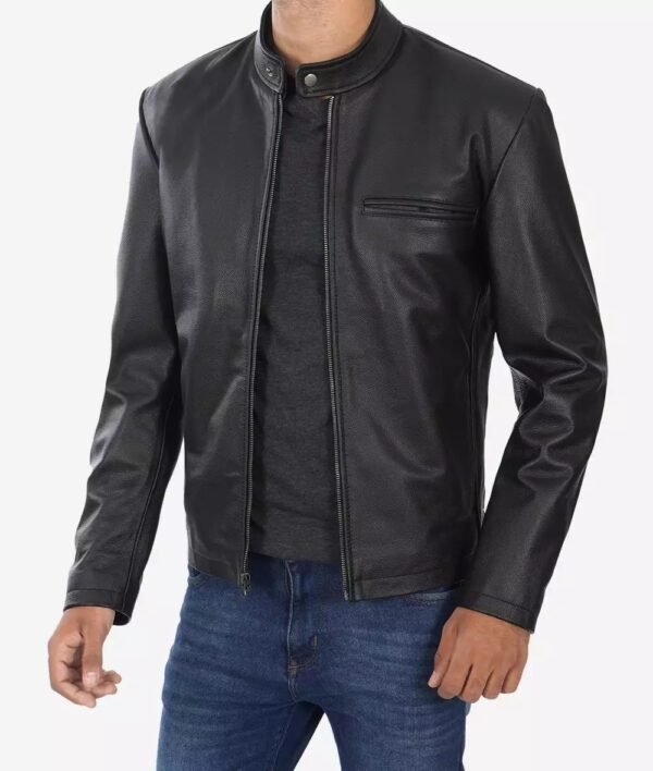 Mens Black Cafe Racer Cowhide Leather Jacket