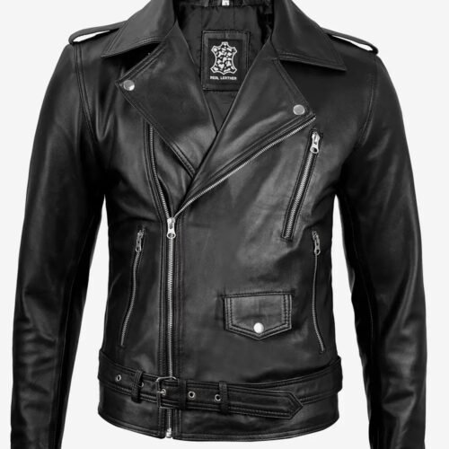 Mens Black Asymmetrical Motorcycle Leather Jacket