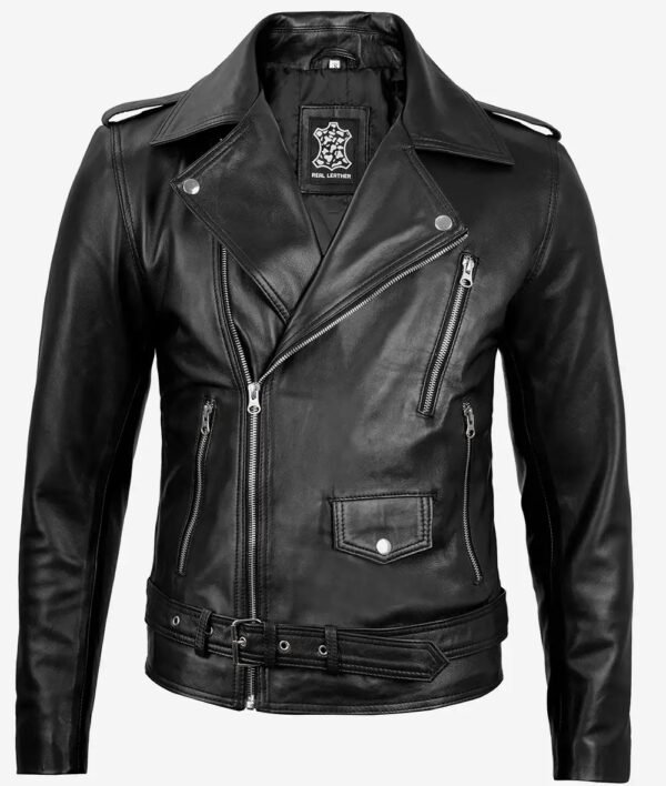 Mens Black Asymmetrical Motorcycle Leather Jacket