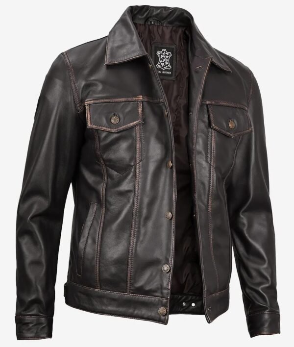 Fernando Mens Dark Brown Leather Trucker Jacket