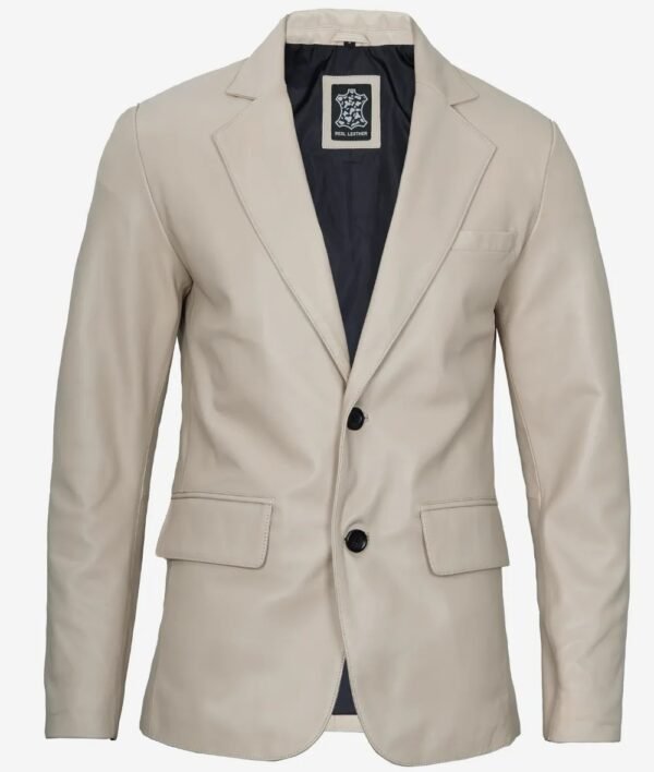 Mens Two Button Beige Leather Blazer