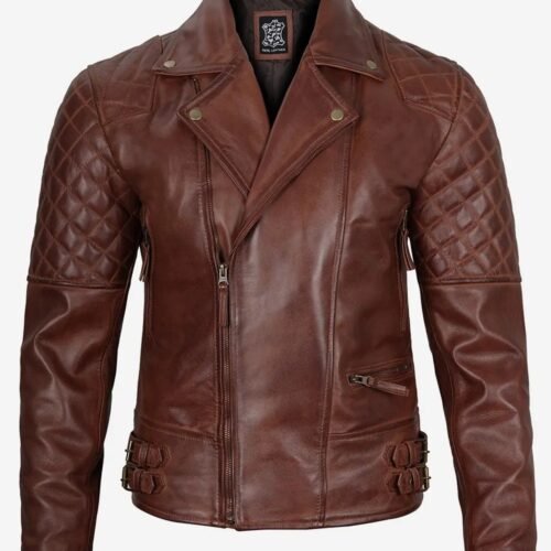 Mens Cognac Motorcycle Leather Jacket