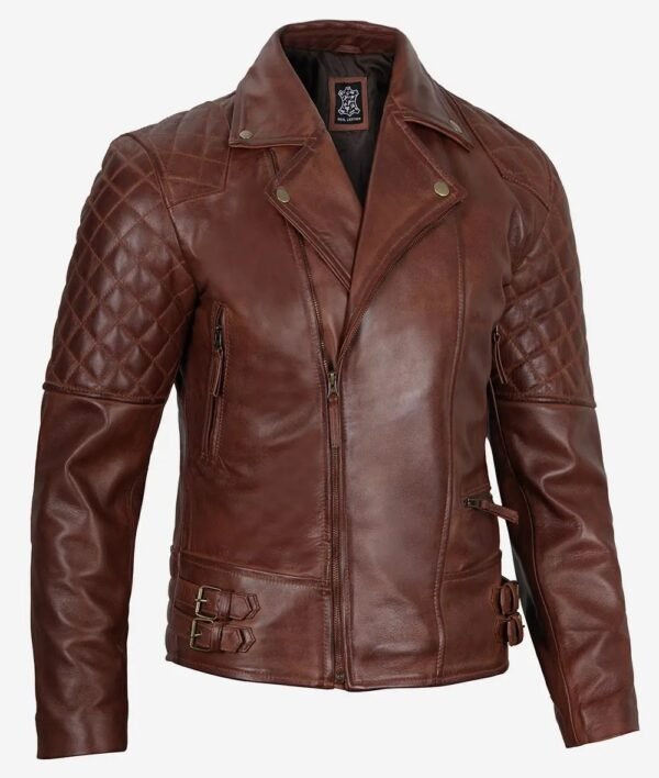 Mens Cognac Motorcycle Leather Jacket