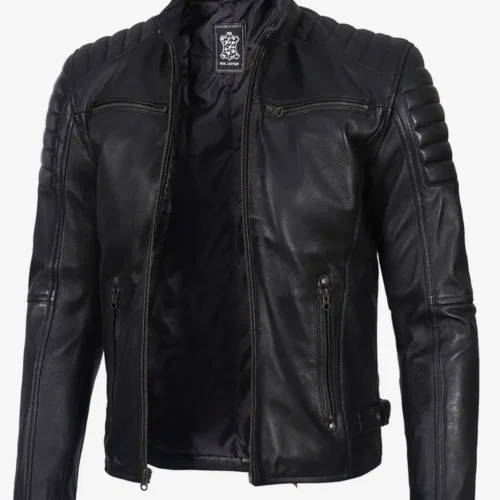 Mens Black Cafe Racer Leather Jacket