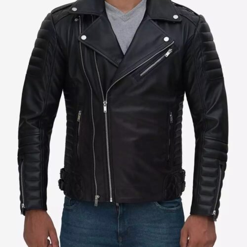 Mens Black Motorcycle Leather Biker Jacket