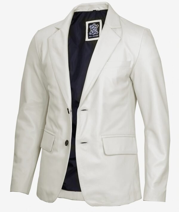 Mens Two Button Off White Leather Blazer