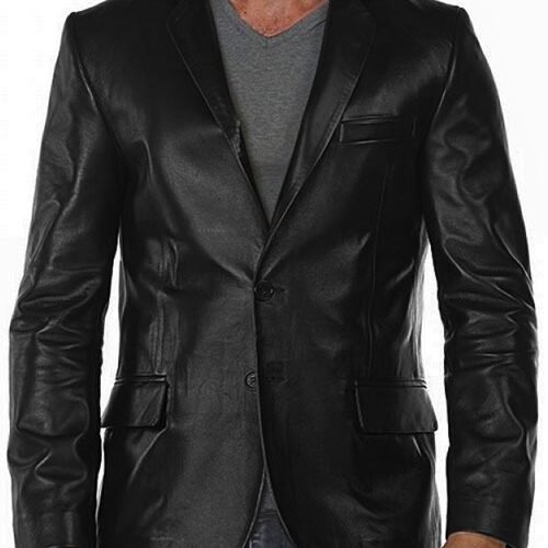 Black Stretch Leather Blazer