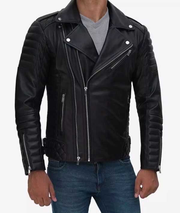 Mens Black Motorcycle Leather Biker Jacket