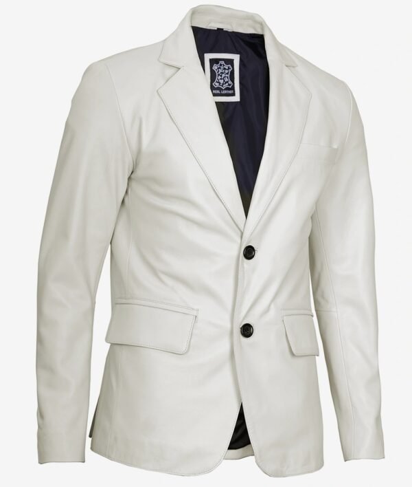 Mens Two Button Off White Leather Blazer