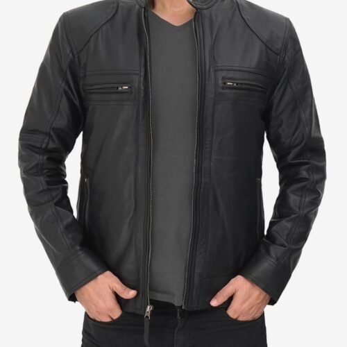 Mens Black Real Lambskin Leather Biker Jacket