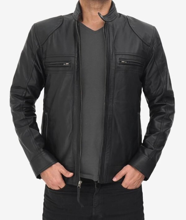 Mens Black Real Lambskin Leather Biker Jacket