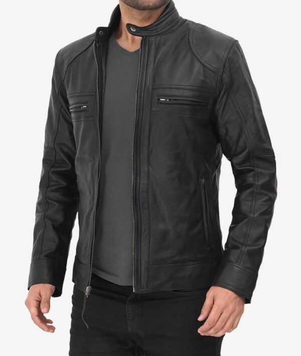 Mens Black Real Lambskin Leather Biker Jacket