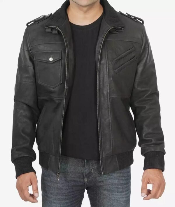 Edinburgh Mens Black Snuff Leather Jacket with Removable Hood