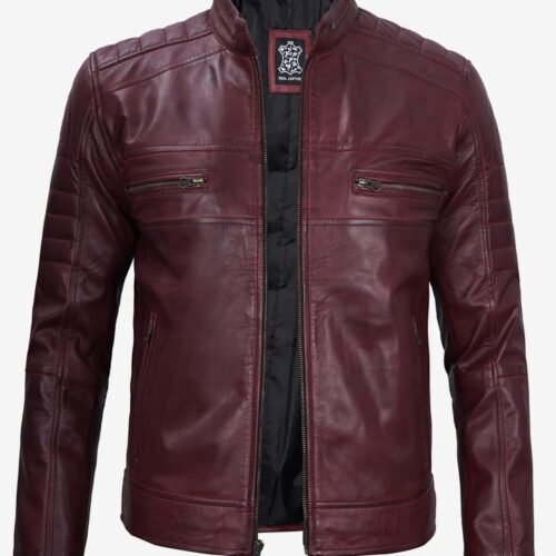 Mens Maroon Cafe Racer Leather Jacket