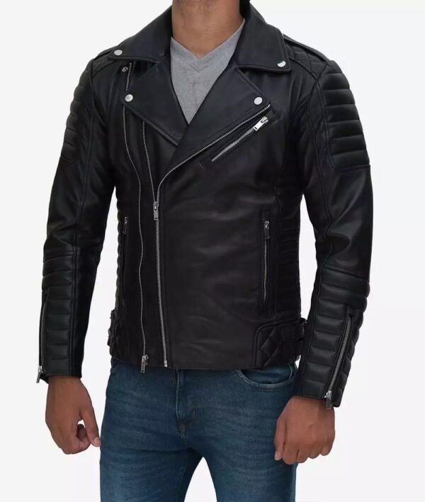 Mens Black Motorcycle Leather Biker Jacket