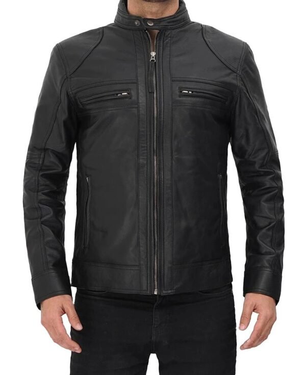 Mens Black Real Lambskin Leather Biker Jacket