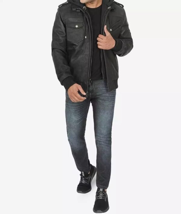 Edinburgh Mens Black Snuff Leather Jacket with Removable Hood