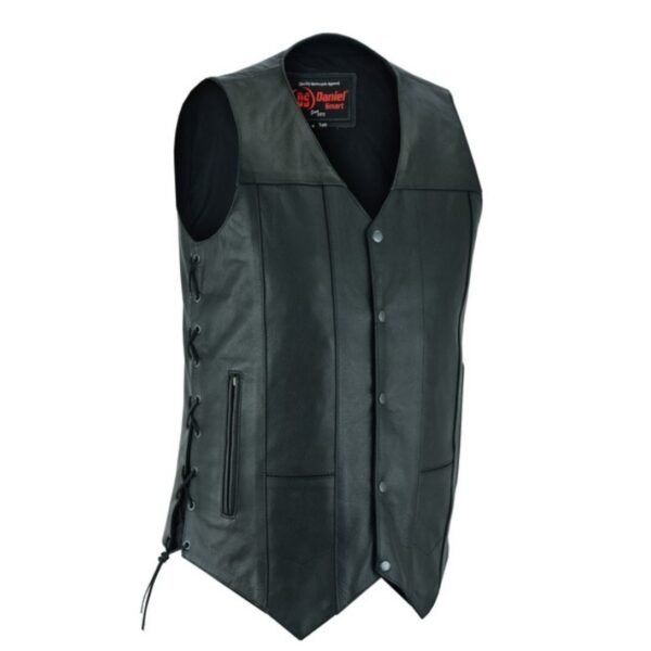 Mens Black Leather Vest with Side Laces and Gun Pockets