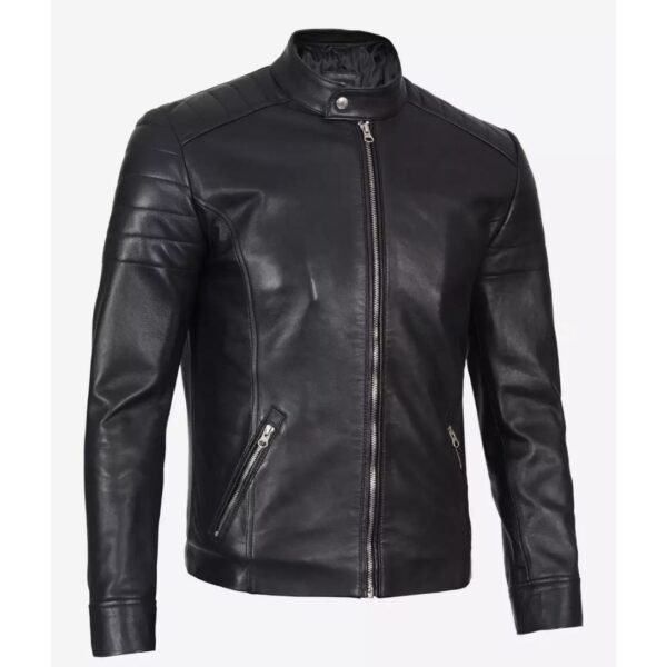 Mens Real Lambskin Leather Black Biker Jacket