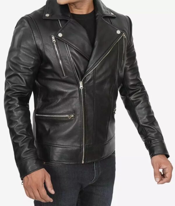 Carter Black Asymmetrical Leather Biker Jacket for Men