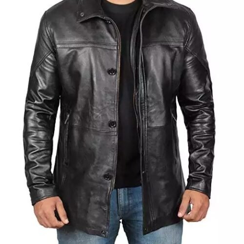 Mens Tall Black Leather Car Coat