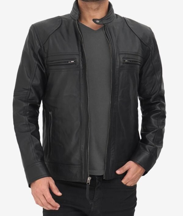 Mens Black Real Lambskin Leather Biker Jacket