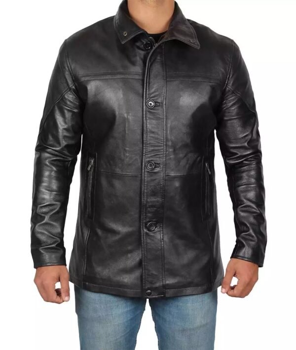 Mens Tall Black Leather Car Coat