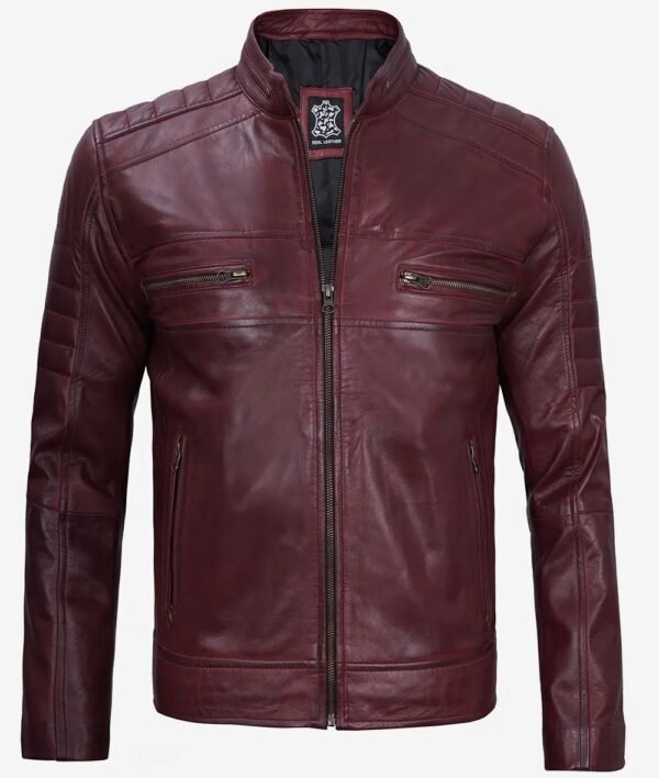 Mens Maroon Cafe Racer Leather Jacket