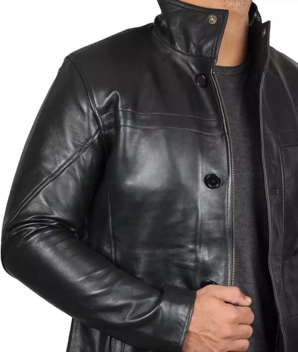 Mens Tall Black Leather Car Coat