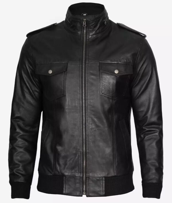 Tyler Mens Black Bomber Leather Jacket