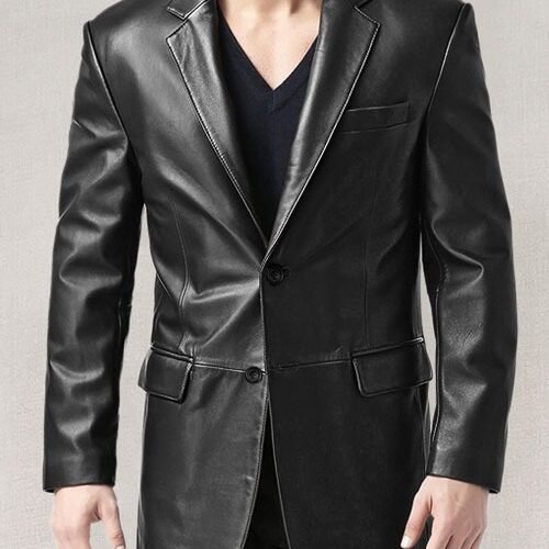 Refined Black Men Leather Blazer