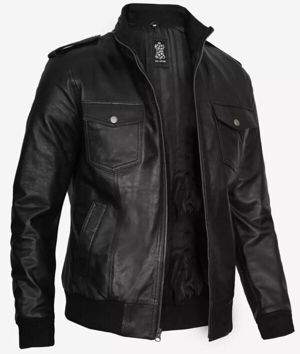 Tyler Mens Black Bomber Leather Jacket