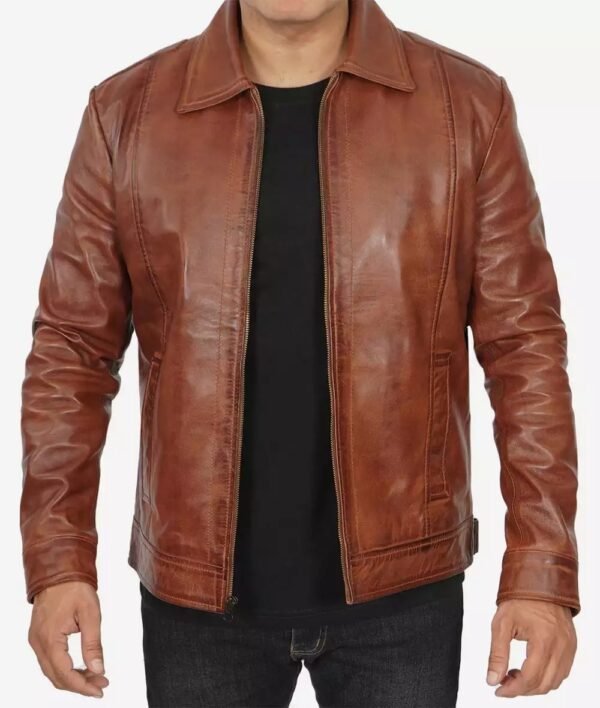 Reeves Mens Brown Shirt Collar Brown Leather Jacket