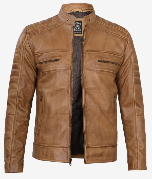 Mens Cafe Racer Camel Brown Leather Jacket