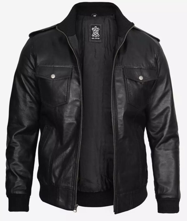 Tyler Mens Black Bomber Leather Jacket